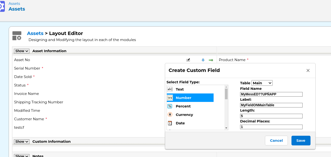 custom field table and column name creating