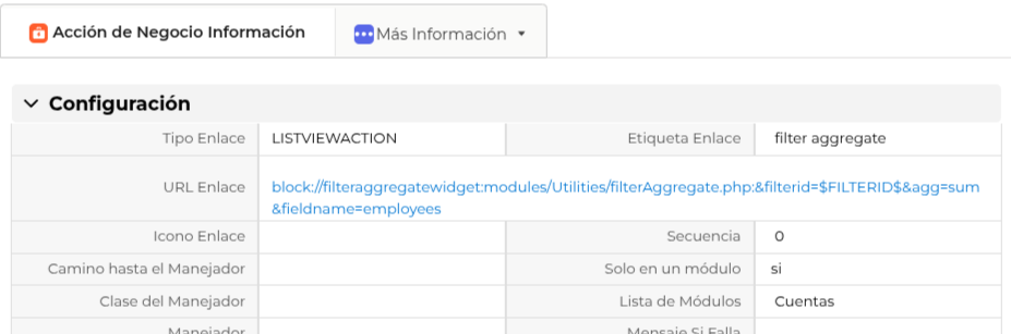 List View Filter Aggregation Action Configuration