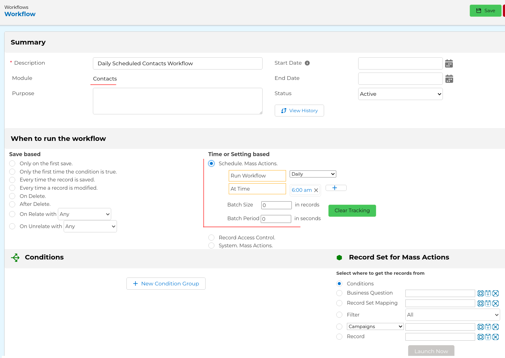 Scheduled daily workflow for Contacts