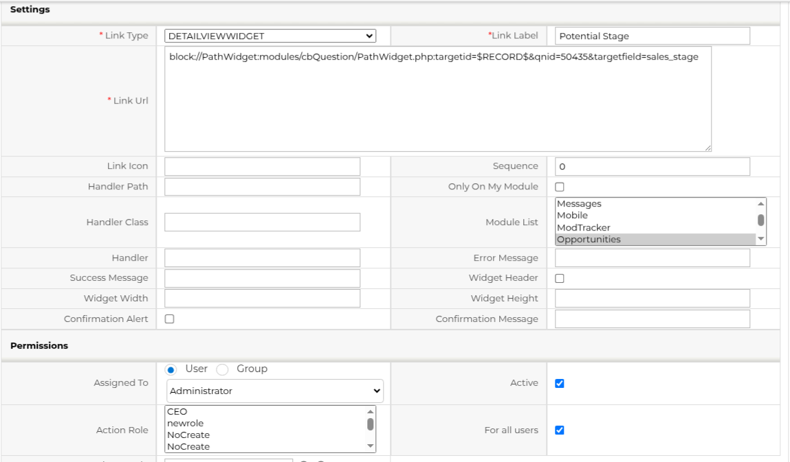 Business Action Path Widget