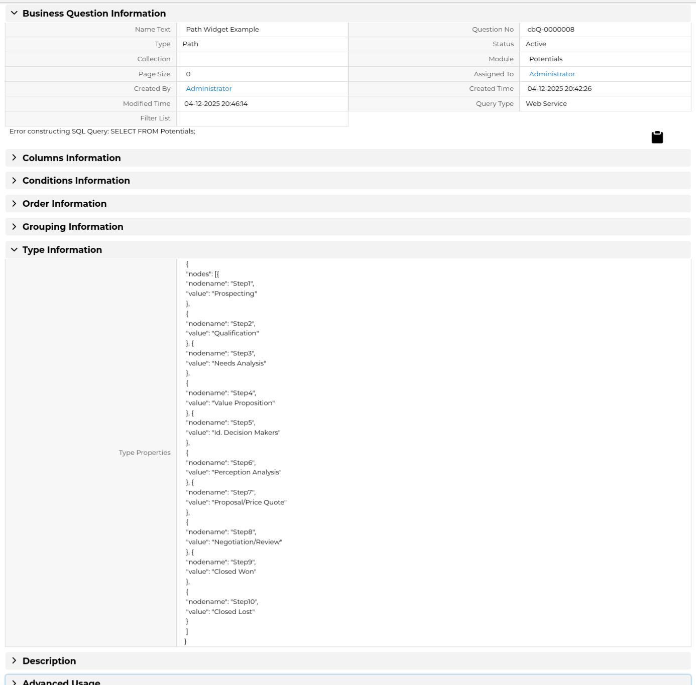 Business Question Path Widget
