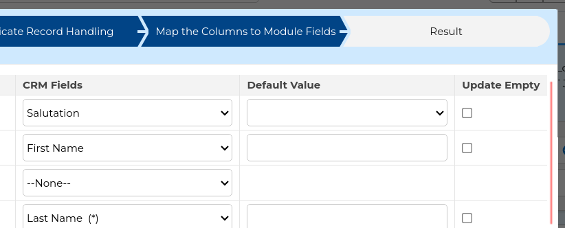 Update empty columns import